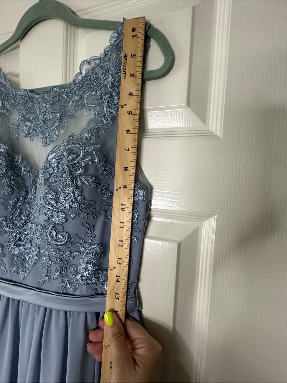 Azazie Dusty Blue Lace Bodice Chiffon Maxi Dress - Picture 11 of 11